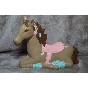 Horse Pony Ceramic Bank Girls Room No Plug Target Gemstones Brown Pink Flowers